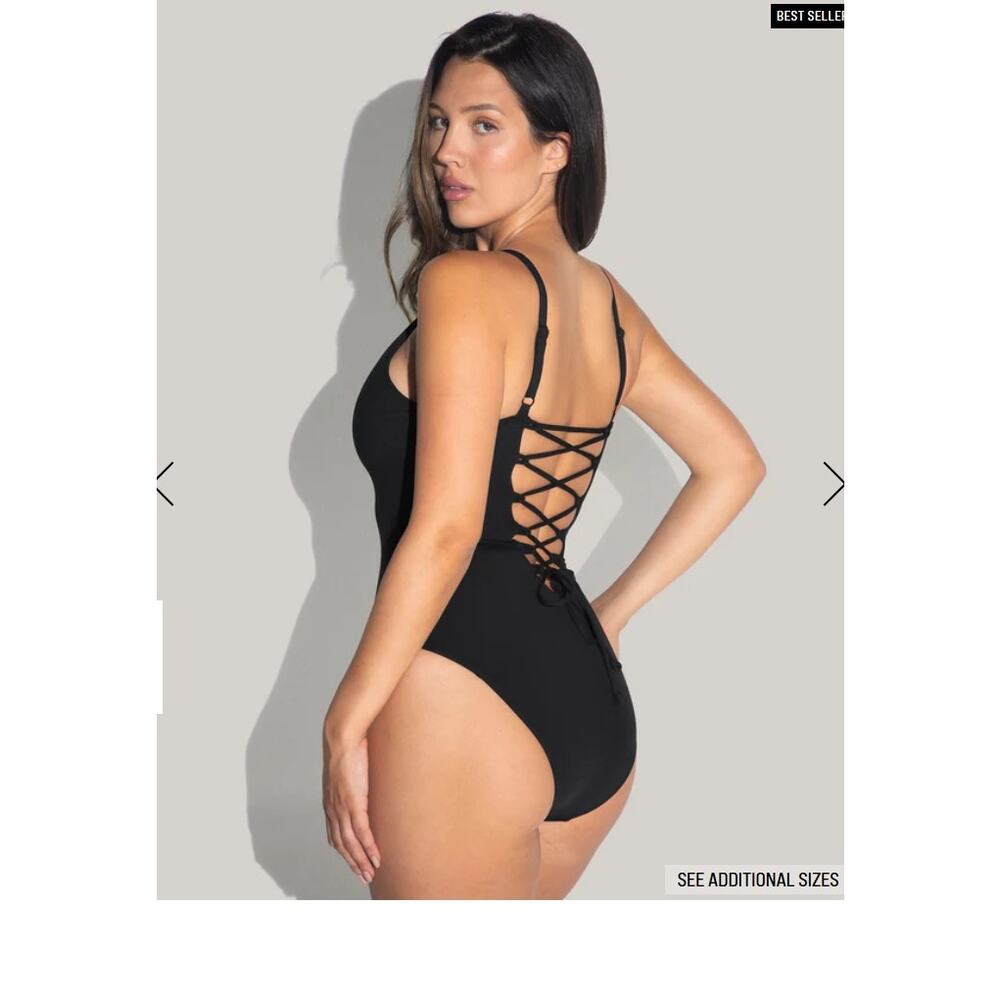 TA3 Plungey One Piece Swimsuit Shapewear Lace-Up Back Shelf Bra XL - Picture 5 of 7